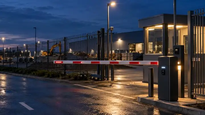 Slagboom en toegangscontrole bij de ingang van een bedrijfsterrein